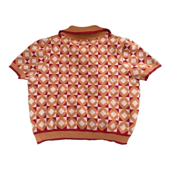 Cider Retro Knit Polo Shirt - Orange and Red Geometric Pattern - Picture 2 of 4
